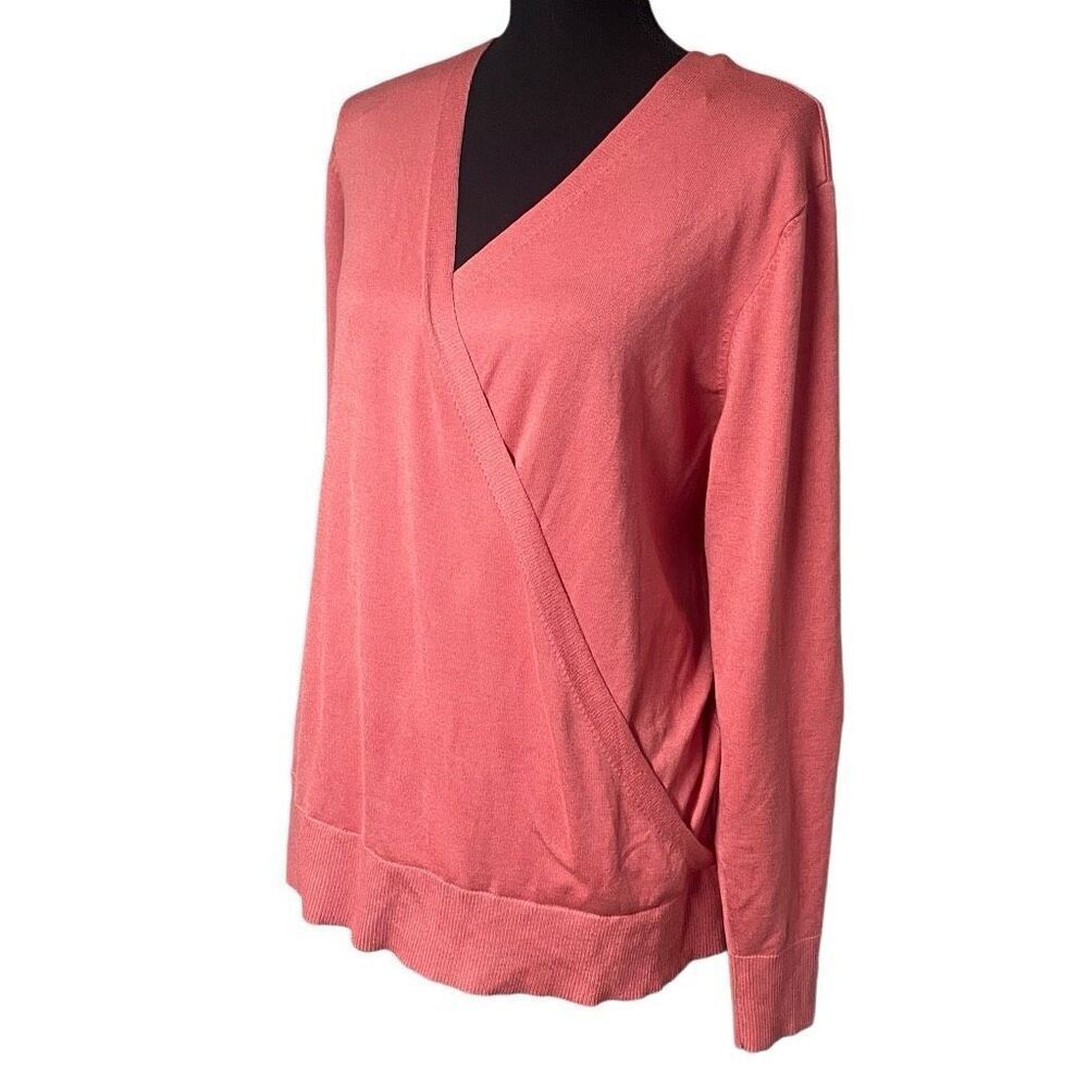 Lety & Me Salmon Pink Long Sleeve Surplice Wrap Top